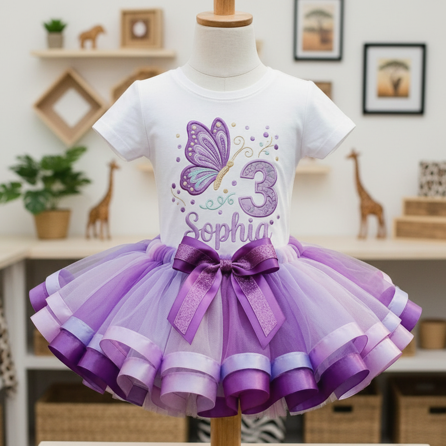 Purple Butterfly Tutu Set Girls Personalized Custom Tutu Outfit Dress Theme Cake Smash Birthday Party