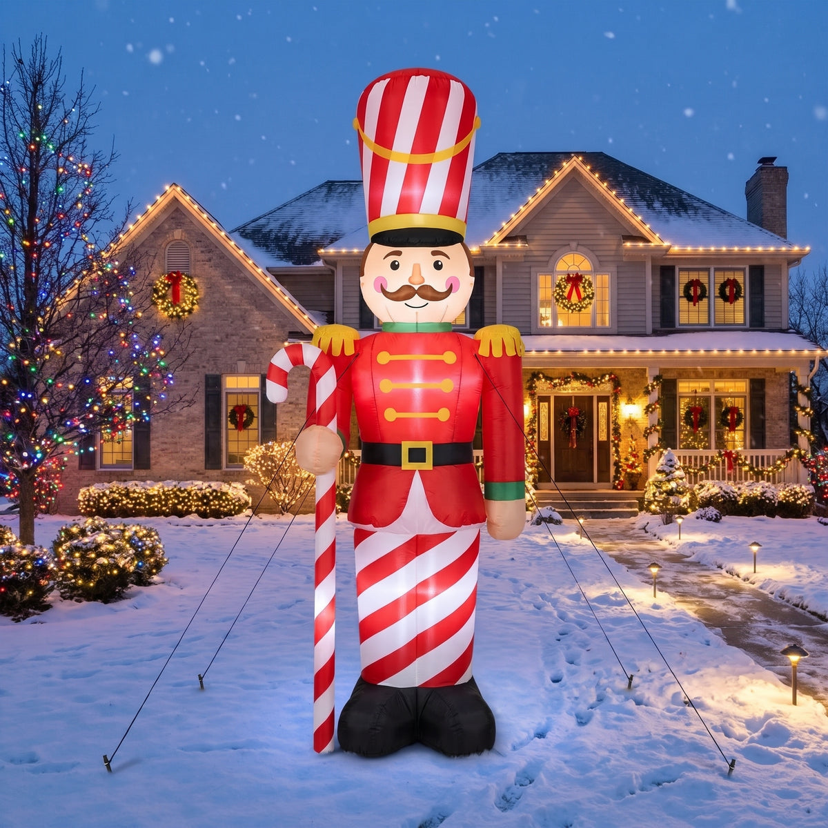10-Foot Giant Outdoor Sweet Shop Candy Cane Guard Inflatable with LED Illumination Christmas Blow Up Yard Decor