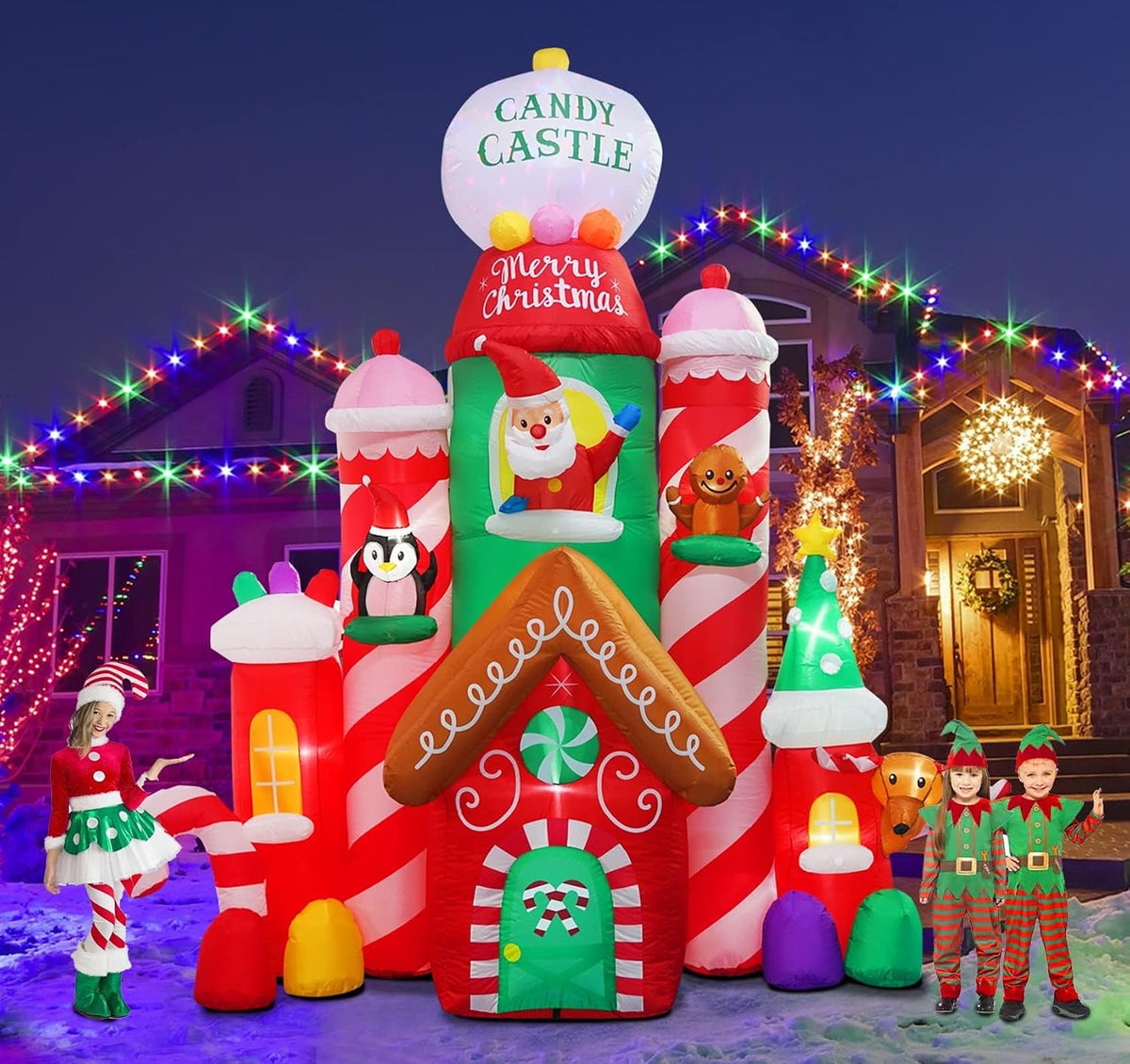 10-Foot Giant Outdoor Candy Castle Inflatable with LED Illumination Christmas Blow Up Yard Decor