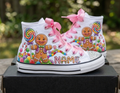 Custom Candyland High-Top Sneakers Shoes Personalized with Name, Ribbon Laces & Rhinestones Birthday Parties Everyday Gift