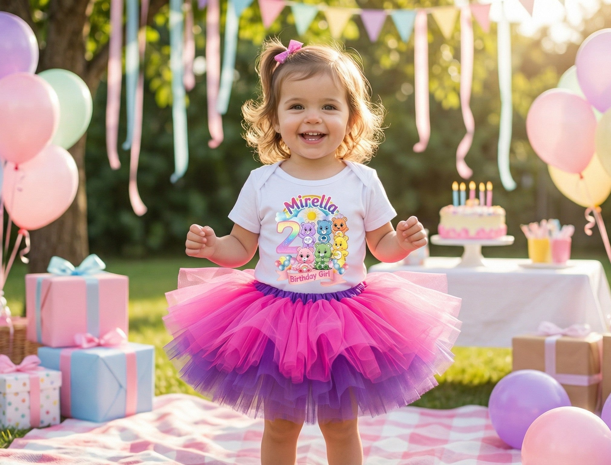 Care Bears Tutu Set Girls Personalized Custom Hot Pink Purple Tutu Outfit Dress Theme Cake Smash Birthday Party