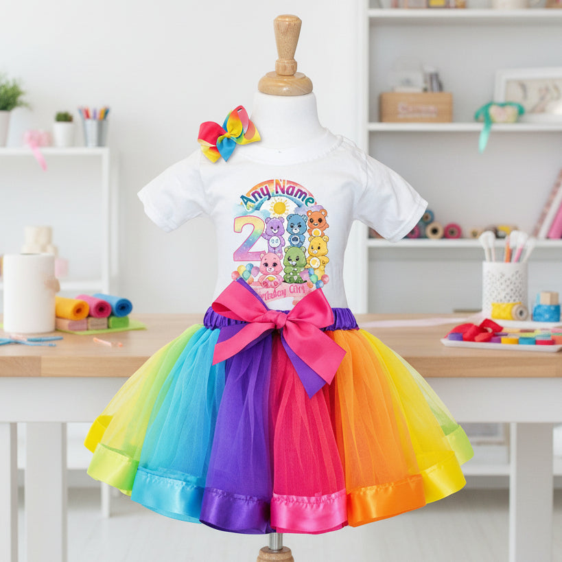 Care Bears Tutu Set Girls Personalized Custom Rainbow Ribbon Tutu Outfit Dress Theme Cake Smash Birthday Party
