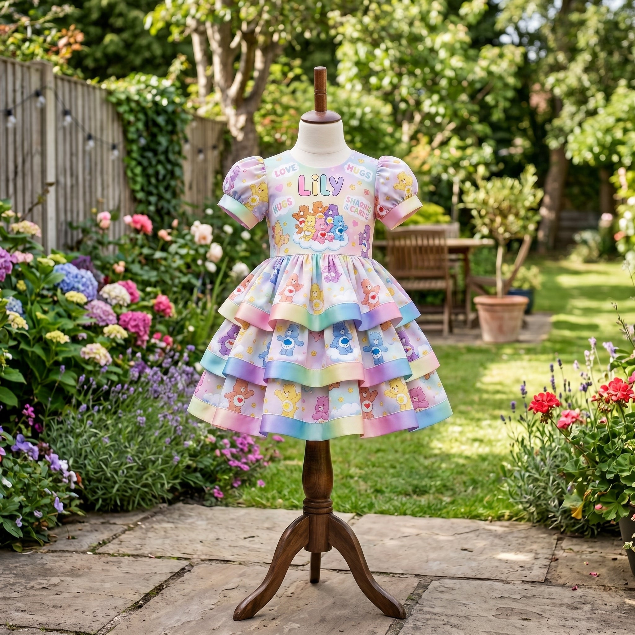 Care Bears Girls Personalized Custom Tiered Ruffle Dress Ribbon Trim Theme Cake Smash Birthday Party