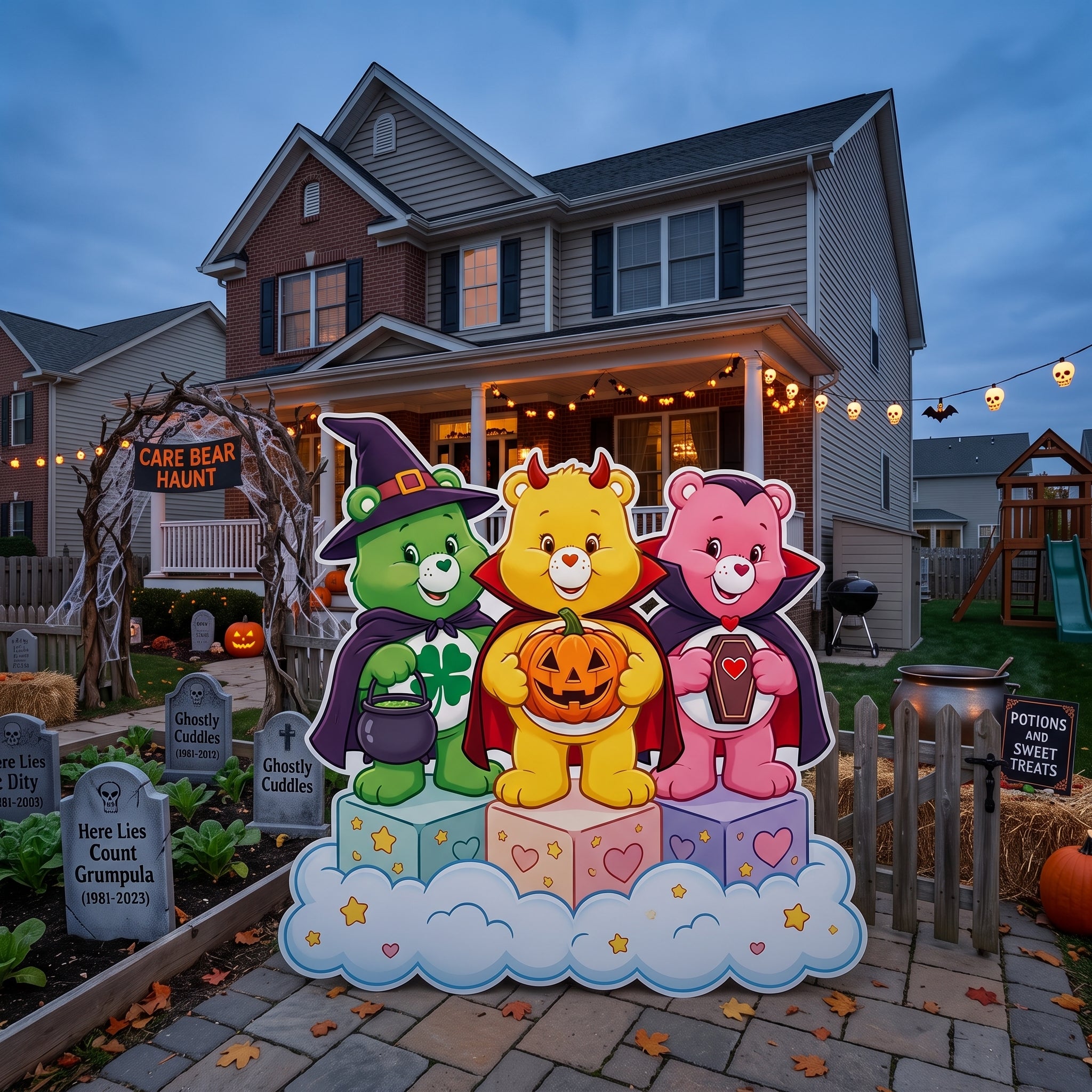 Life Size Care Bears Halloween Character Premium Freestanding Cutouts Yard Sign Decor Party Prop