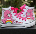 Custom Care Bears Unlock the Magic Cheer High-Top Sneakers Shoes Personalized with Name, Ribbon Laces & Rhinestones Birthday Parties Everyday Gift