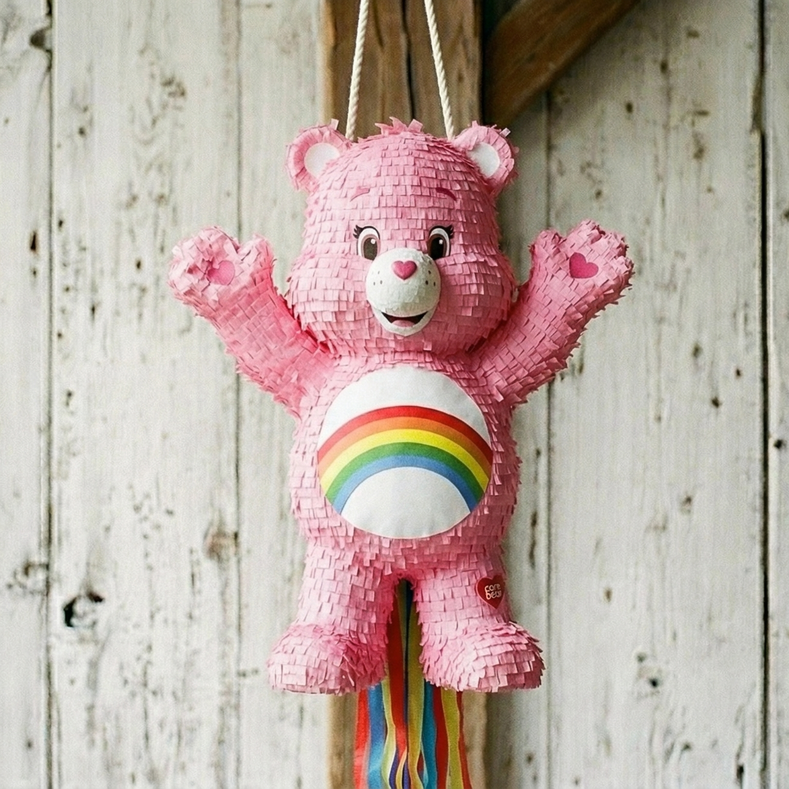 Premium Handmade 30-Inch Care Bears Cheer Character Pull-String Piñata Table Decor Party Centerpiece
