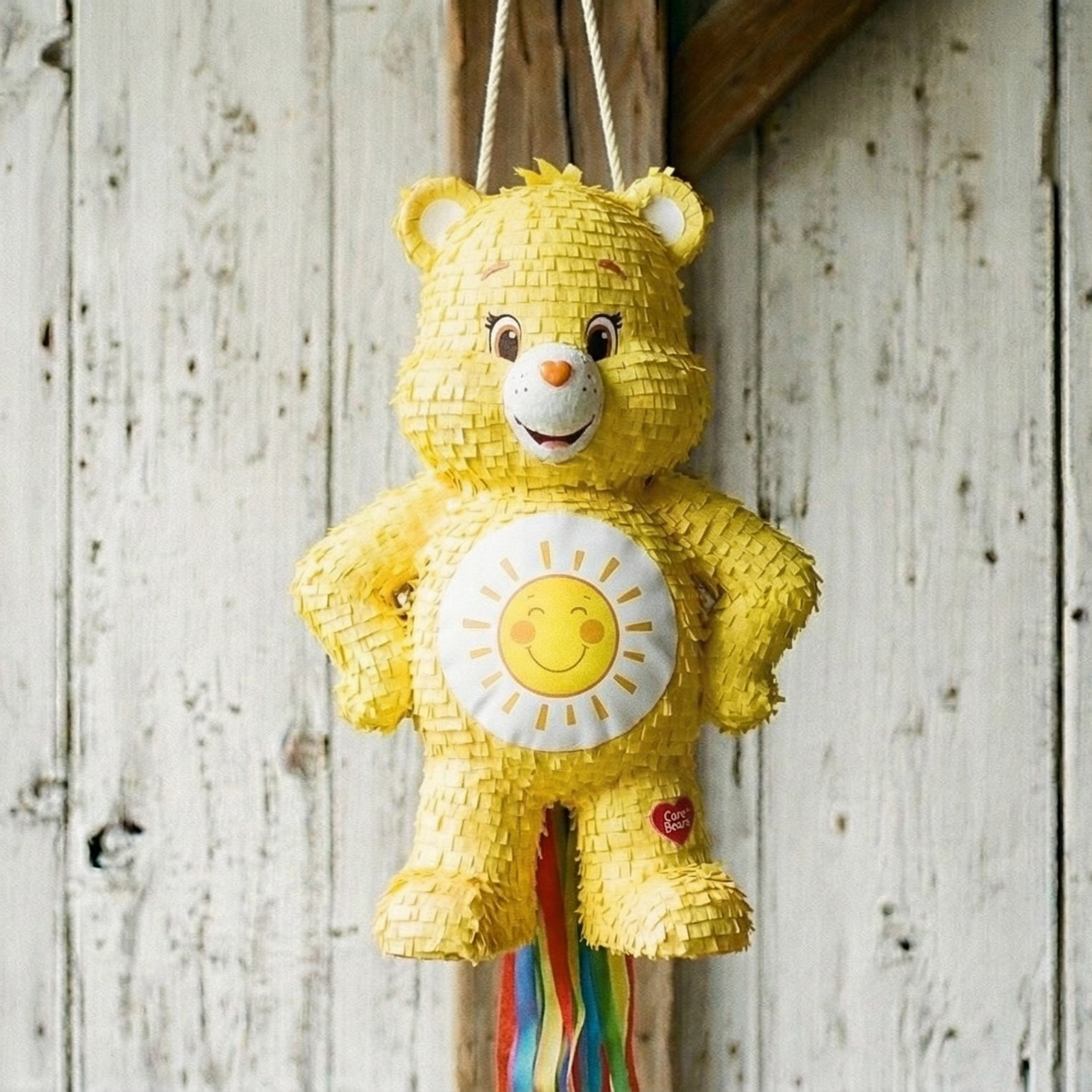 Premium Handmade 30-Inch Care Bears Funshine Character Pull-String Piñata Table Decor Party Centerpiece