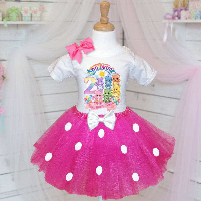 Care Bears Tutu Set Girls Personalized Custom Hot Pink White Polka Dots Tutu Outfit Dress Theme Cake Smash Birthday Party