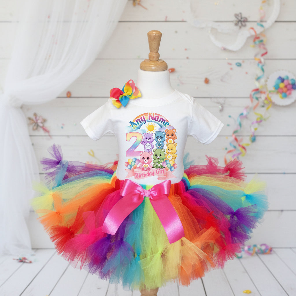 Care Bears Tutu Set Girls Personalized Custom Rainbow Knots Tutu Outfit Dress Theme Cake Smash Birthday Party