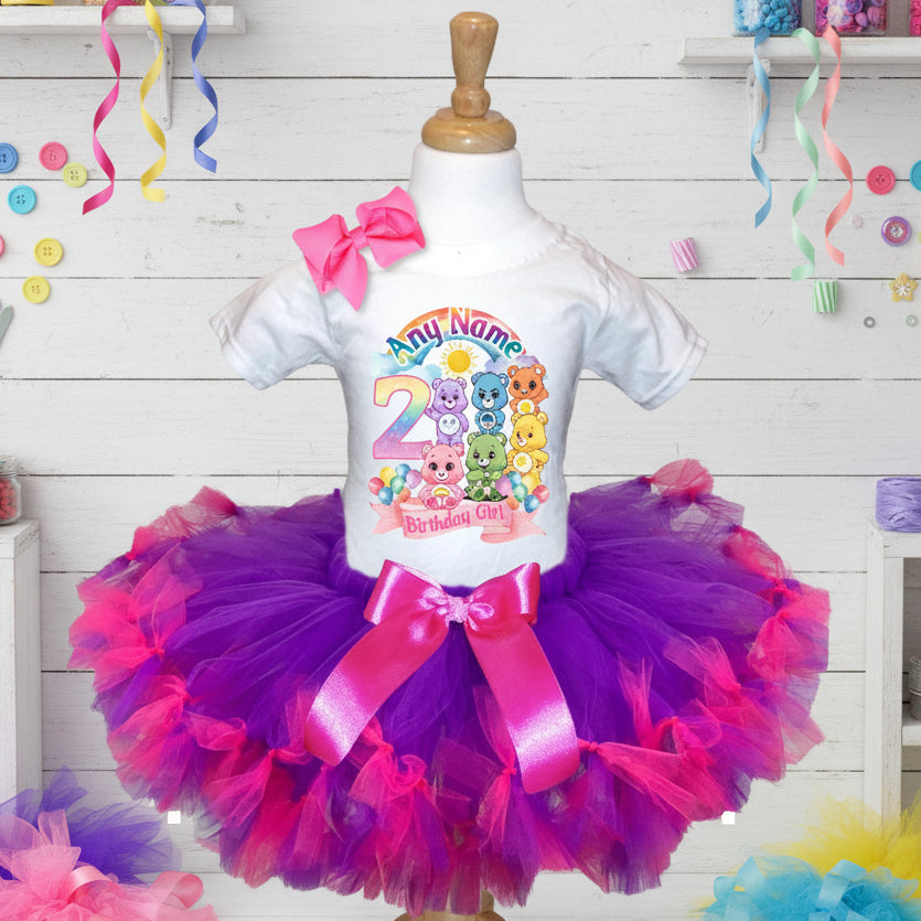 Care Bears Tutu Set Girls Personalized Custom Purple Hot Pink Knots Tutu Outfit Dress Theme Cake Smash Birthday Party