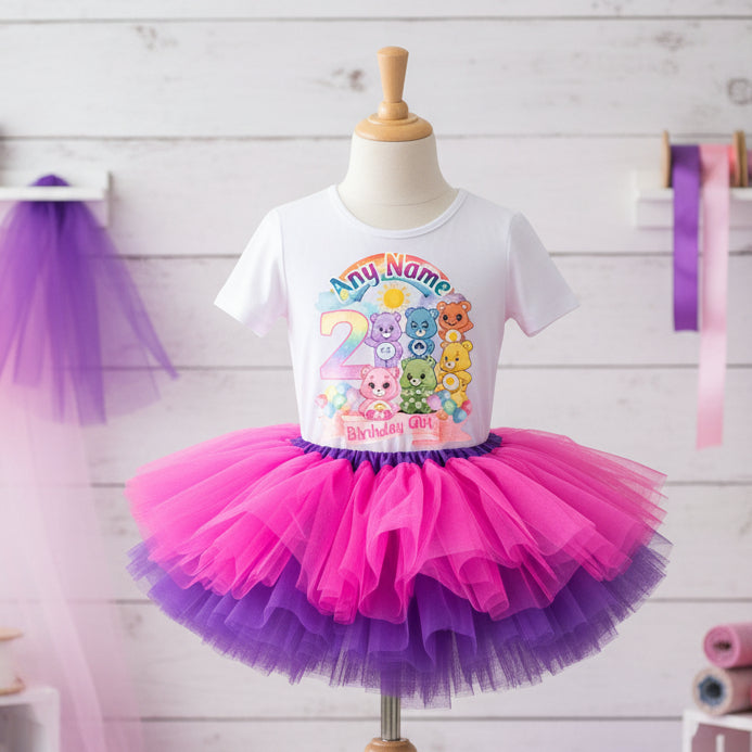 Care Bears Tutu Set Girls Personalized Custom Hot Pink Purple Tutu Outfit Dress Theme Cake Smash Birthday Party