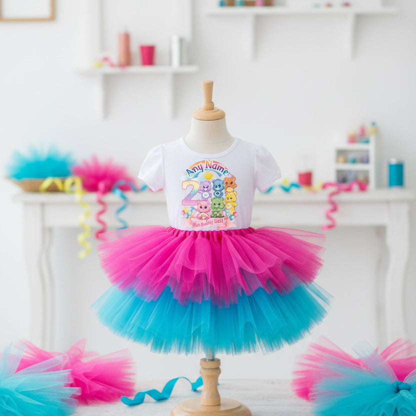 Care Bears Tutu Set Girls Personalized Custom Hot Pink Blue Tutu Outfit Dress Theme Cake Smash Birthday Party