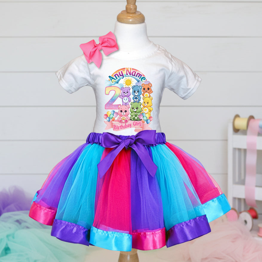 Care Bears Tutu Set Girls Personalized Custom Hot Pink Blue Purple Ribbon Tutu Outfit Dress Theme Cake Smash Birthday Party