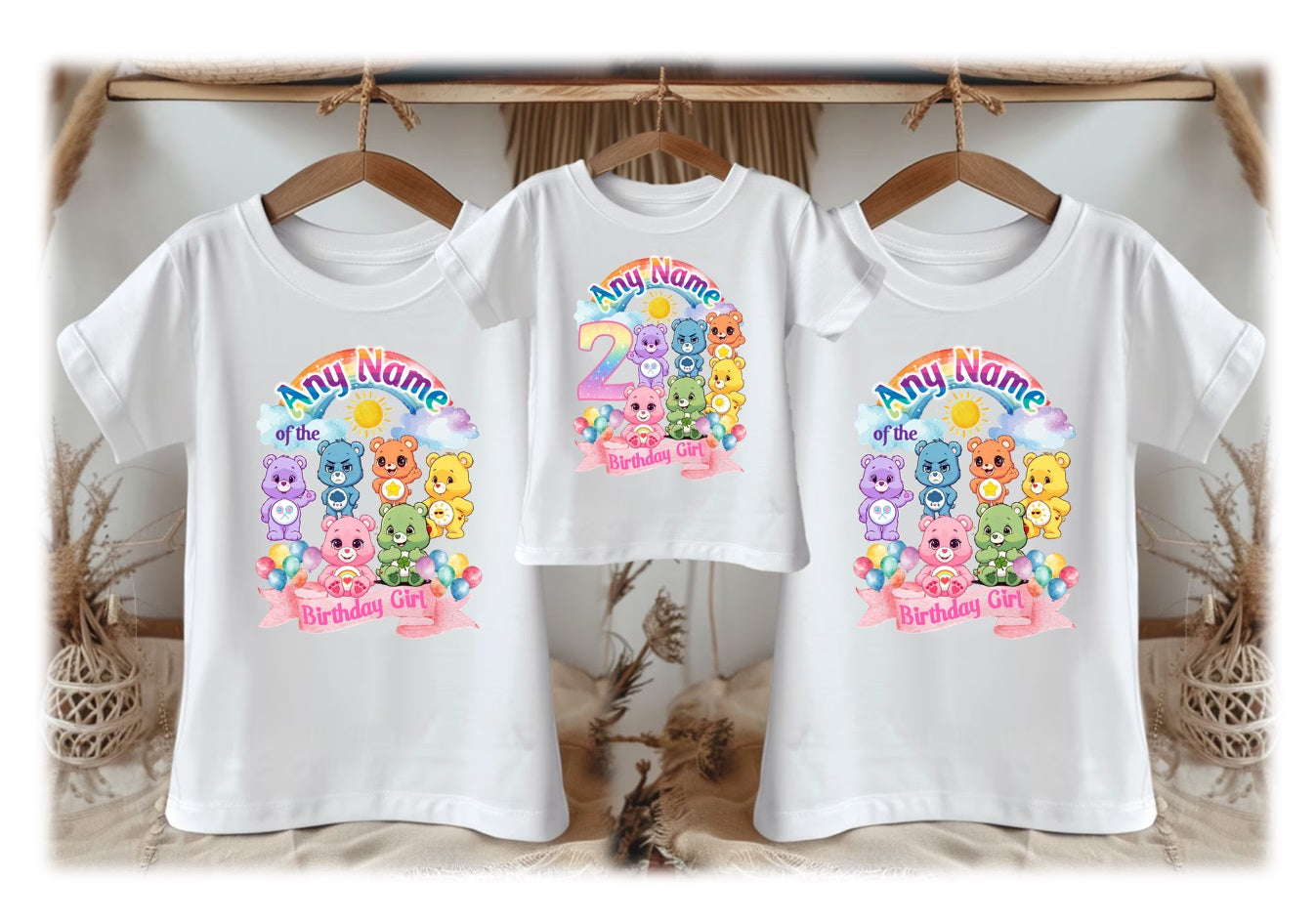 Care Bears Personalized Custom White Family T-Shirt or Onesie Pack Theme Cake Smash Birthday Party