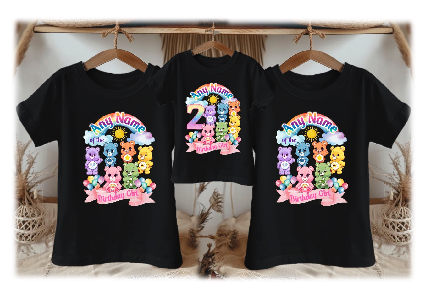 Care Bears Personalized Custom Black Family T-Shirt or Onesie Pack Theme Cake Smash Birthday Party
