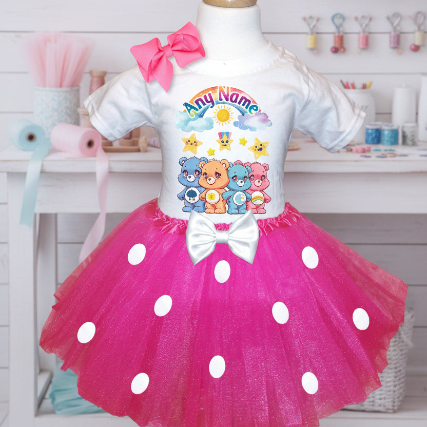 Care Bears Tutu Set Girls Personalized Custom Hot Pink White Polka Dots Tutu Outfit Dress Theme Cake Smash Party