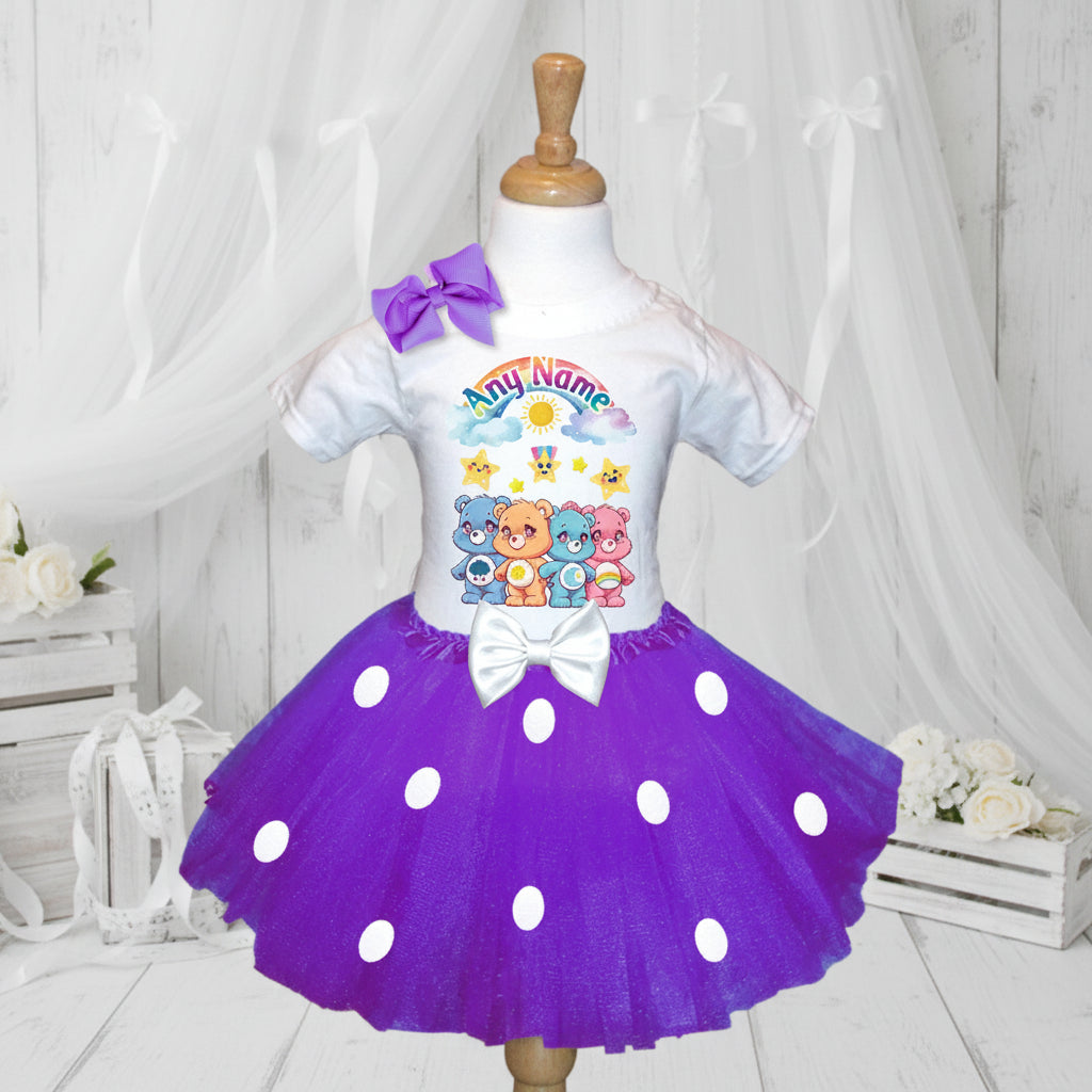 Care Bears Tutu Set Girls Personalized Custom Purple White Polka Dots Tutu Outfit Dress Theme Cake Smash Party
