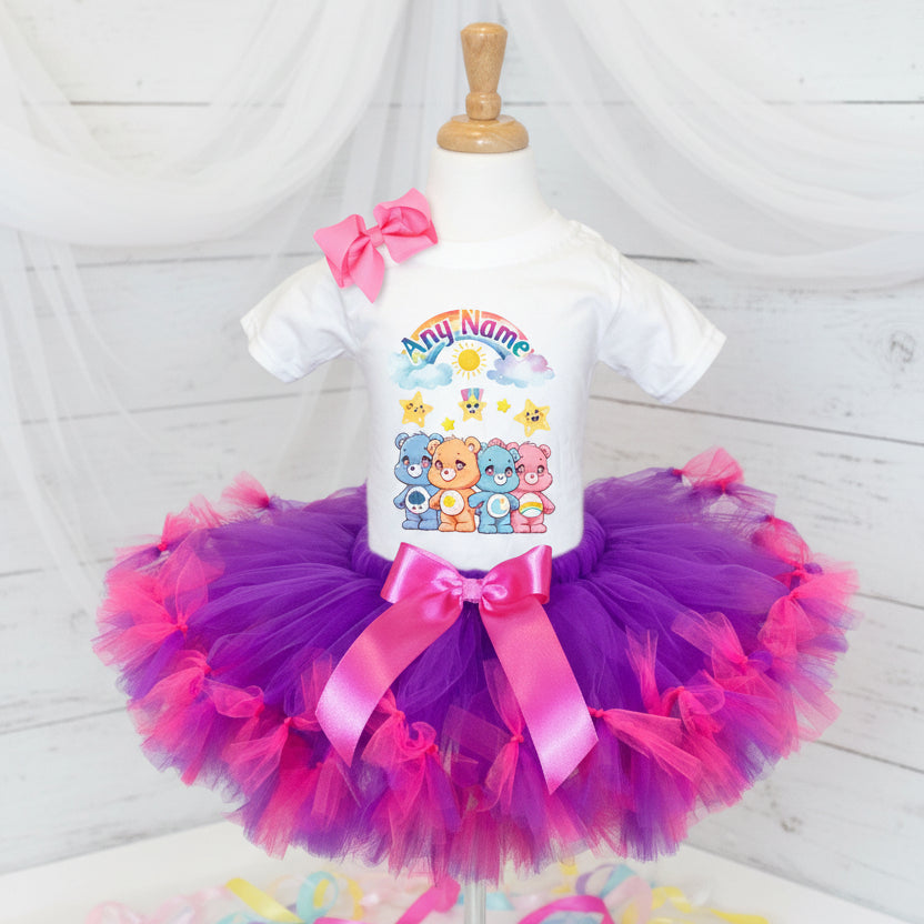 Care Bears Tutu Set Girls Personalized Custom Purple Hot Pink Knots Tutu Outfit Dress Theme Cake Smash Party