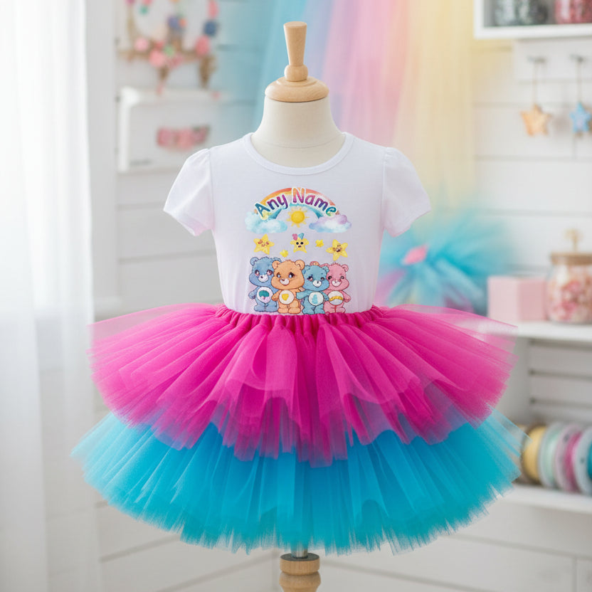 Care Bears Tutu Set Girls Personalized Custom Hot Pink Blue Tutu Outfit Dress Theme Cake Smash Party