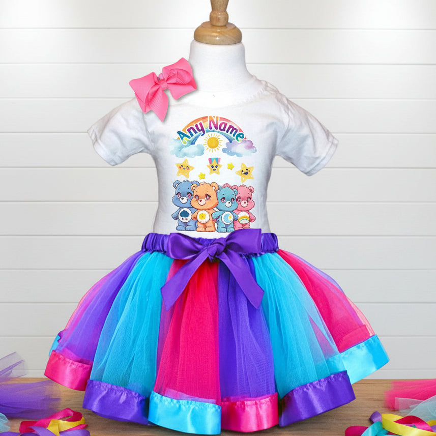 Care Bears Tutu Set Girls Personalized Custom Hot Pink Blue Purple Ribbon Tutu Outfit Dress Theme Cake Smash Party