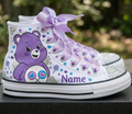Custom Care Bears Unlock the Magic Share High-Top Sneakers Shoes Personalized with Name, Ribbon Laces & Rhinestones Birthday Parties Everyday Gift