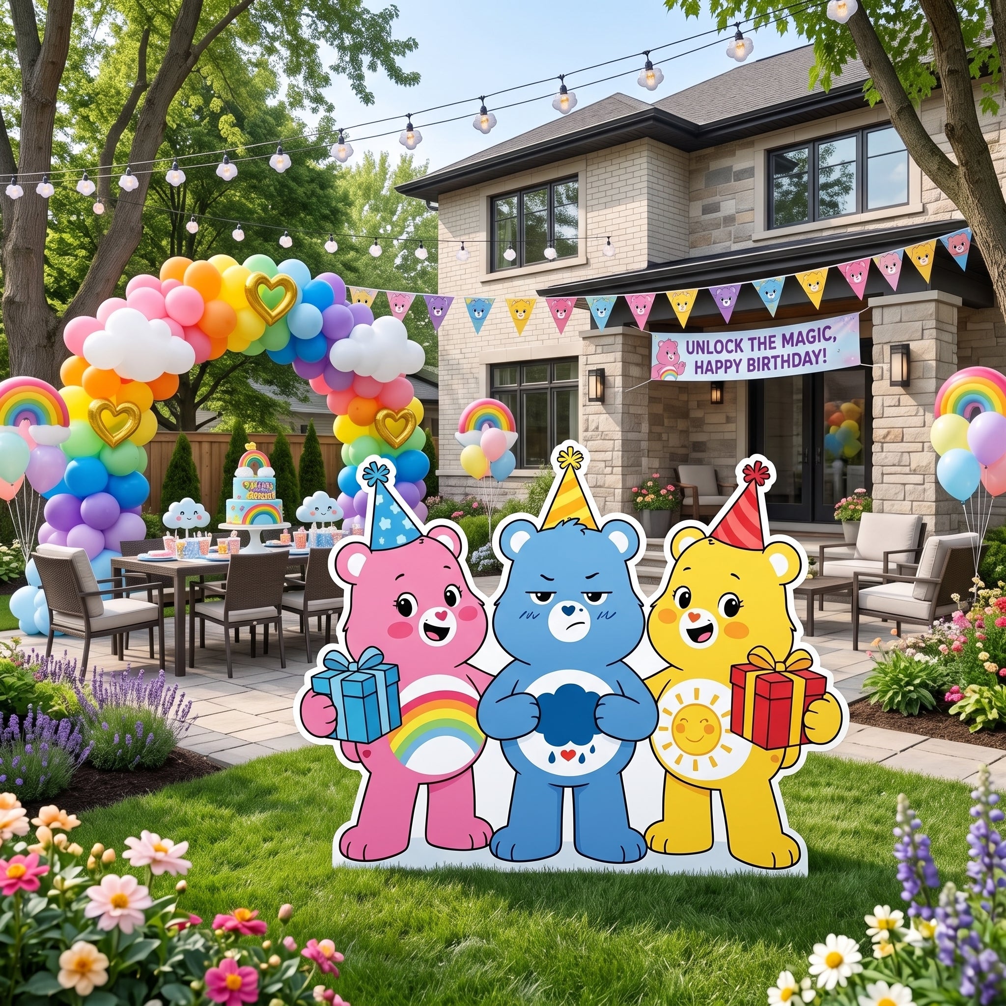 Life Size Care Bears Unlock the Magic Character Premium Freestanding Cutouts Yard Sign Decor Party Prop
