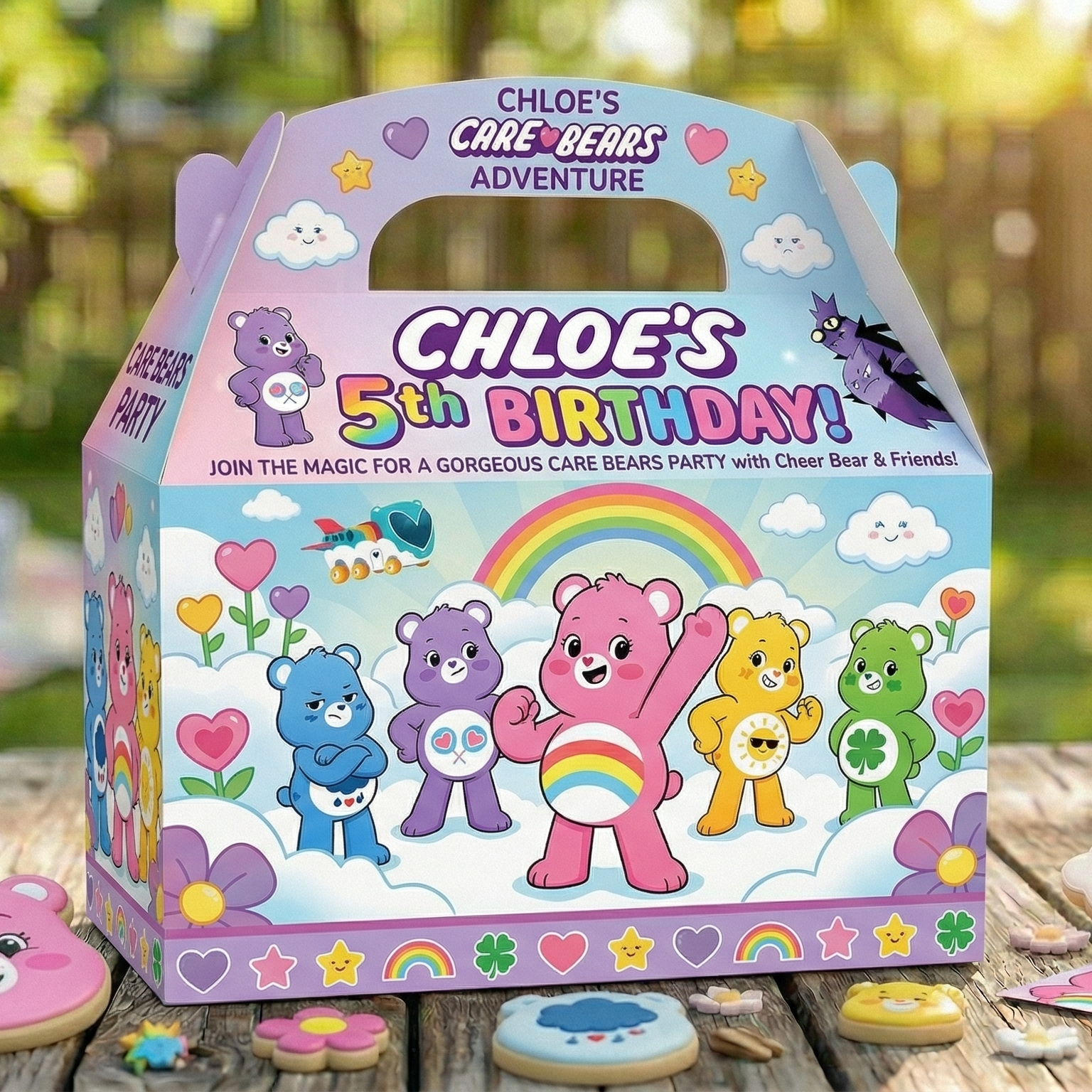 (Pack of 6) Care Bears Custom Personalized Birthday Party Favor Gable Treat Boxes