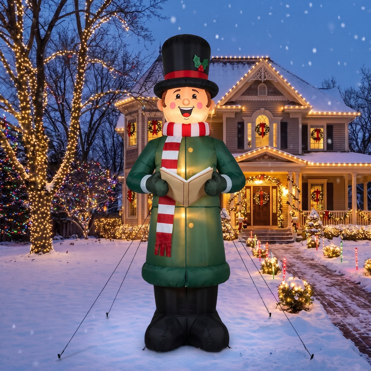 10-Foot Giant Outdoor Christmas Village Caroler Man Inflatable with LED Illumination Christmas Blow Up Yard Decor