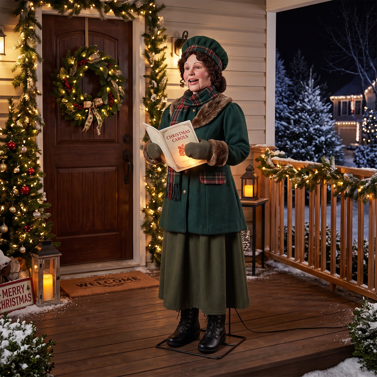 6' Christmas Caroler Woman Figure Music Lights Motion Sensor Christmas Home Decor Accent Yard Prop