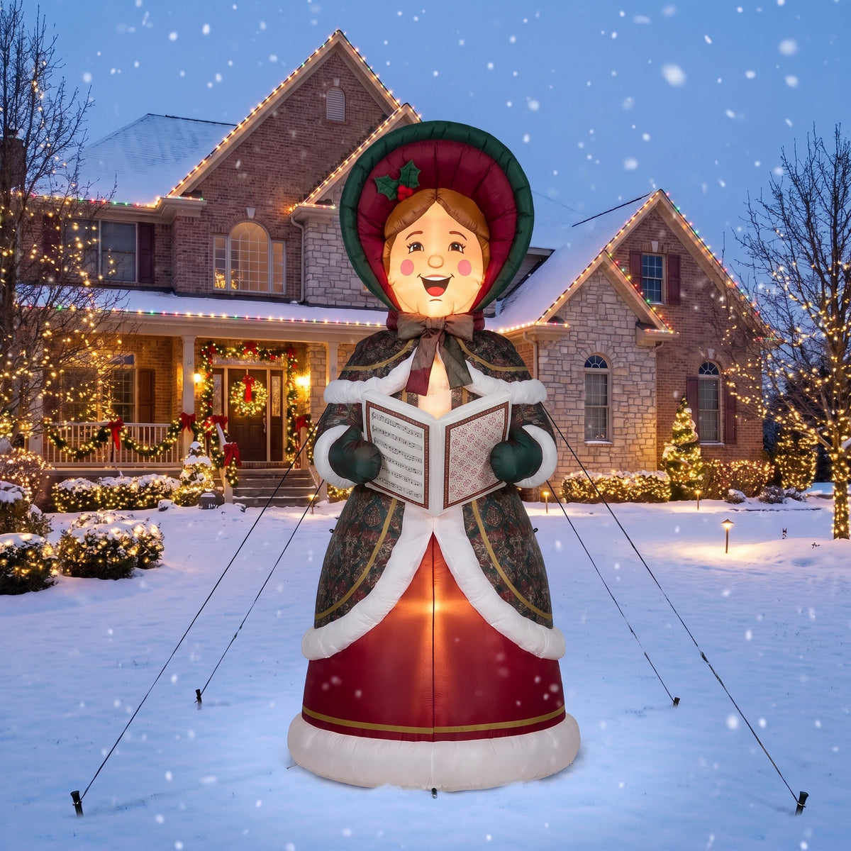 10-Foot Giant Outdoor Christmas Village Caroler Woman Inflatable with LED Illumination Christmas Blow Up Yard Decor