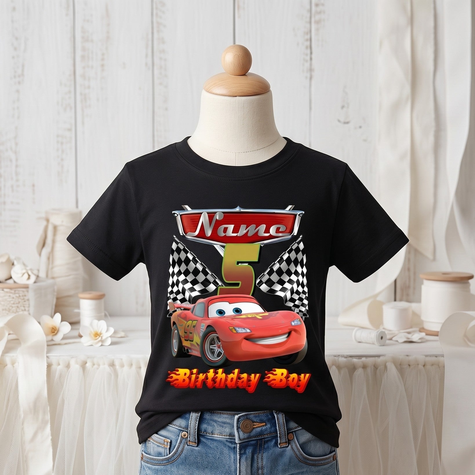 Cars Lightning McQueen Personalized Custom Black Family T-Shirt or Onesie Pack Theme Cake Smash Birthday Party