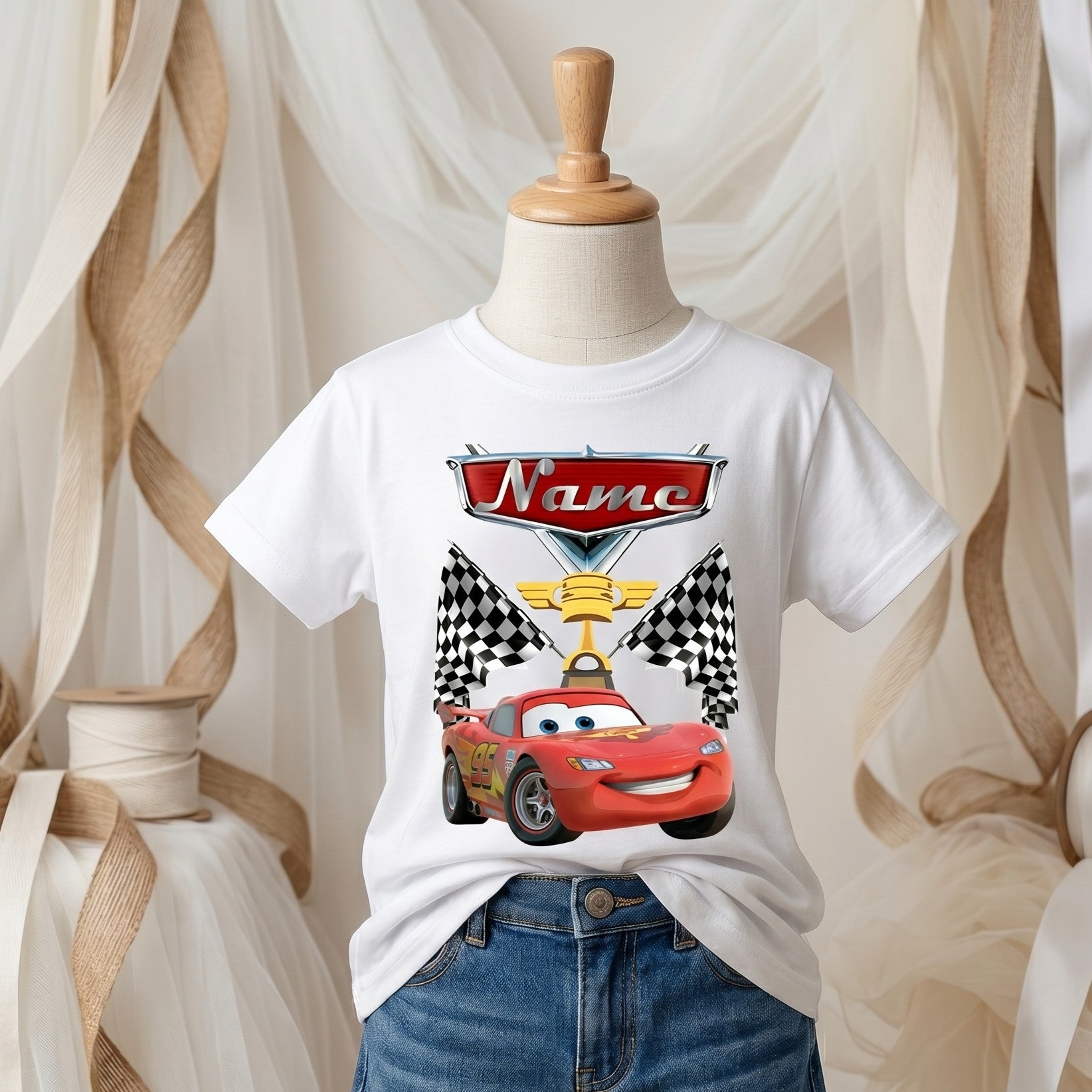 Cars Lightning McQueen Personalized Custom White T-Shirt or Onesie Theme Cake Smash Party