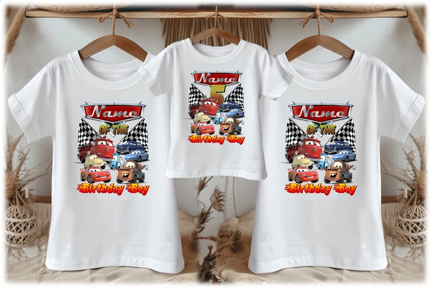 Cars Group Personalized Custom White Family T-Shirt or Onesie Pack Theme Cake Smash Birthday Party