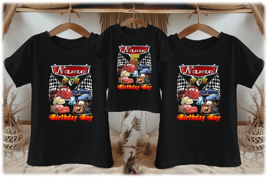 Cars Group Personalized Custom Black Family T-Shirt or Onesie Pack Theme Cake Smash Birthday Party