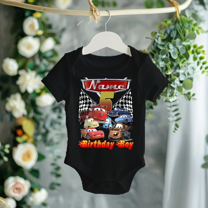 Cars Group Personalized Custom Black Family T-Shirt or Onesie Pack Theme Cake Smash Birthday Party