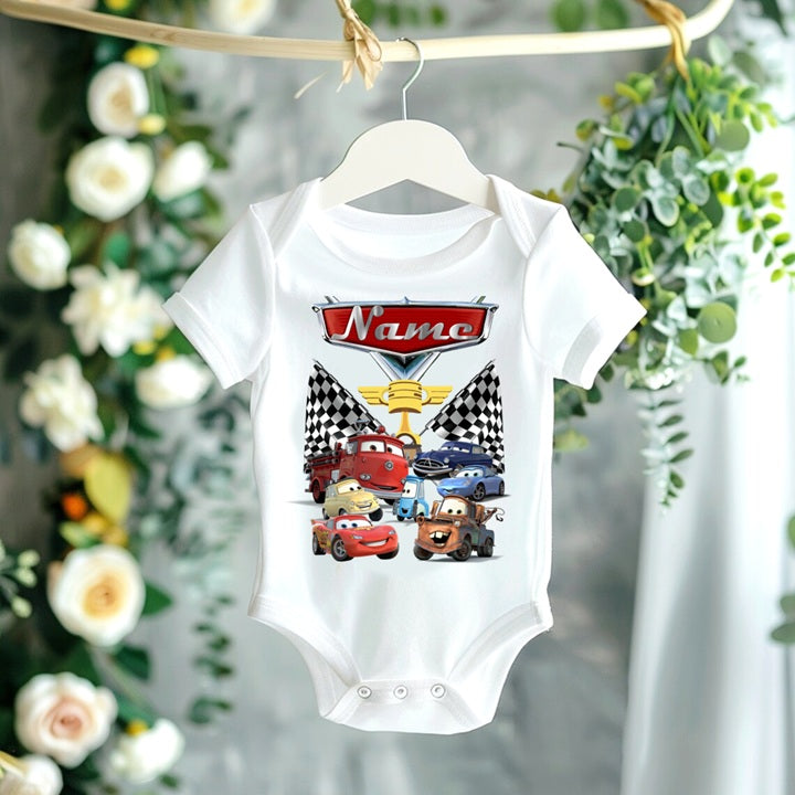 Cars Group Personalized Custom White T-Shirt or Onesie Theme Cake Smash Party