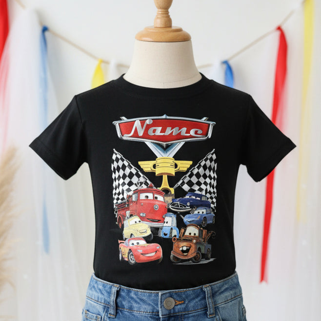 Cars Group Personalized Custom Black T-Shirt or Onesie Theme Cake Smash Party