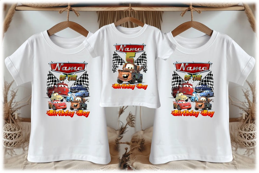 Cars Mater Personalized Custom White Family T-Shirt or Onesie Pack Theme Cake Smash Birthday Party