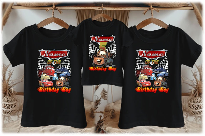 Cars Mater Personalized Custom Black Family T-Shirt or Onesie Pack Theme Cake Smash Birthday Party