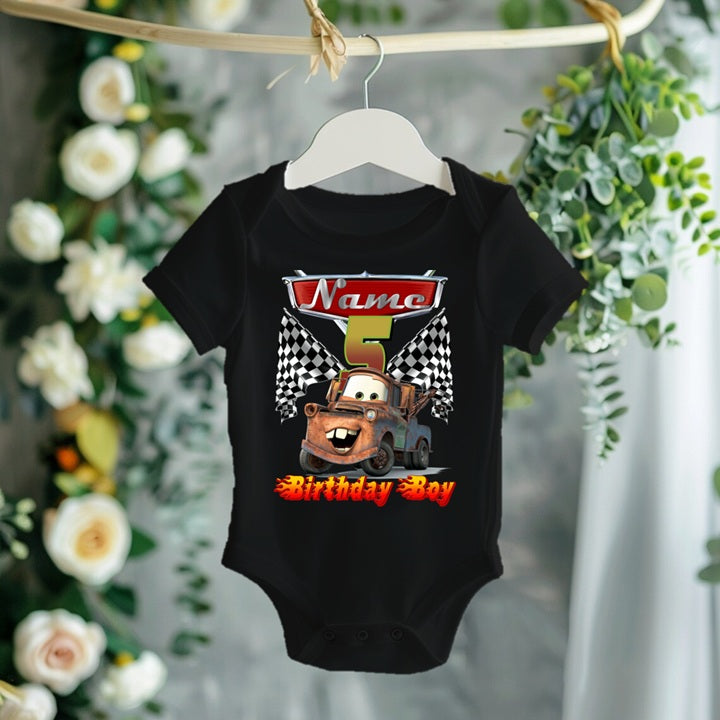 Cars Mater Personalized Custom Black T-Shirt or Onesie Theme Cake Smash Birthday Party