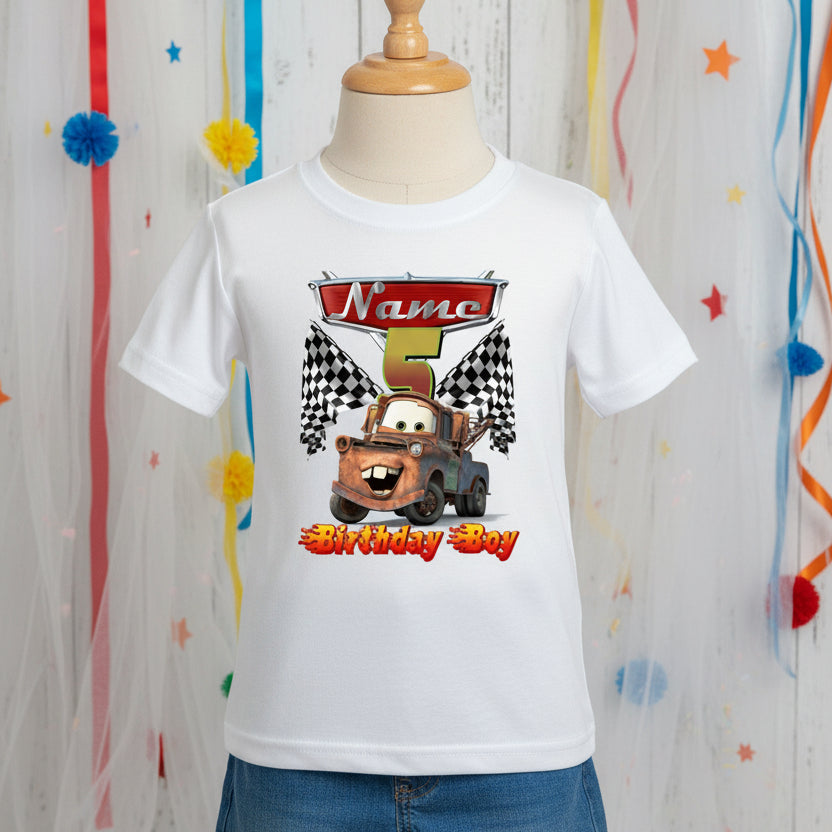 Cars Mater Personalized Custom White T-Shirt or Onesie Theme Cake Smash Birthday Party
