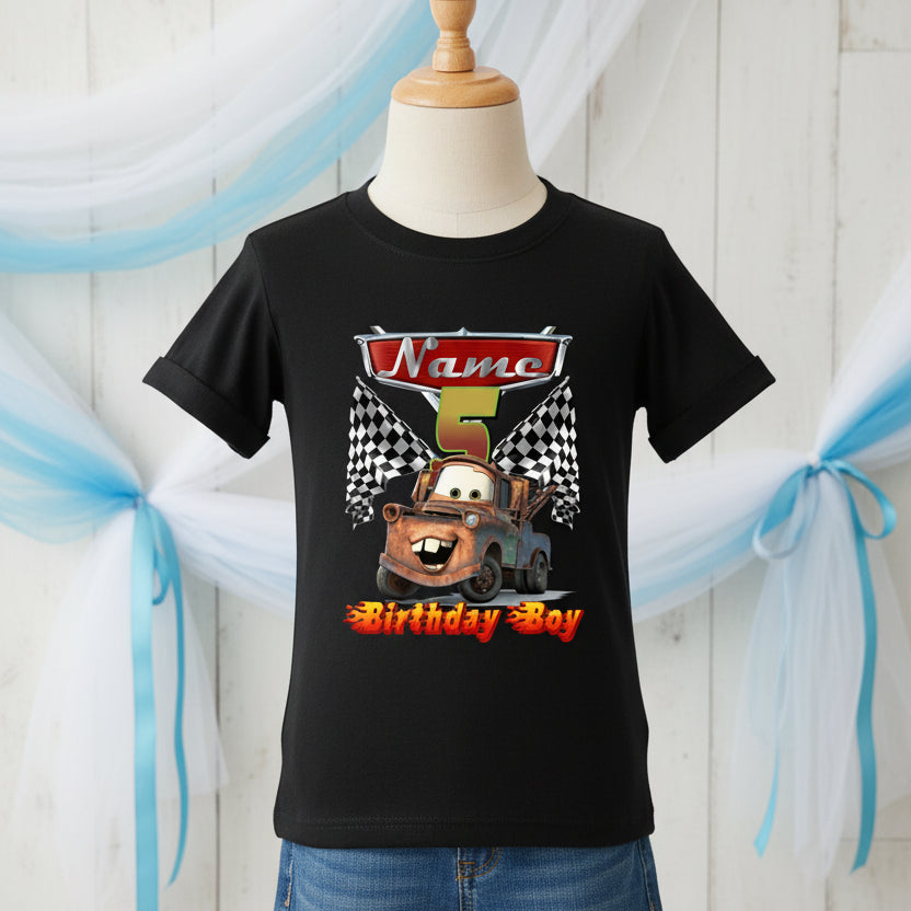 Cars Mater Personalized Custom Black T-Shirt or Onesie Theme Cake Smash Birthday Party