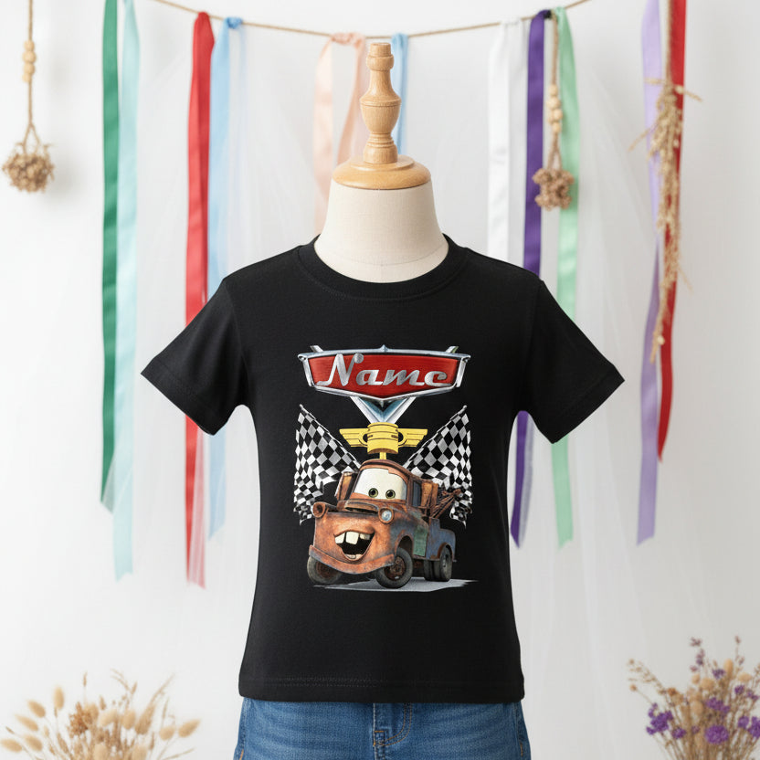 Cars Mater Personalized Custom Black T-Shirt or Onesie Theme Cake Smash Party