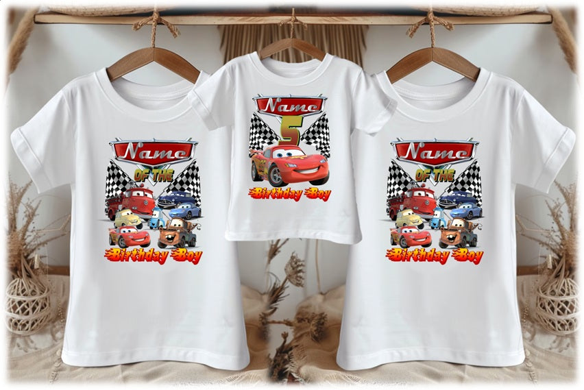 Cars Lightning McQueen Personalized Custom White Family T-Shirt or Onesie Pack Theme Cake Smash Birthday Party