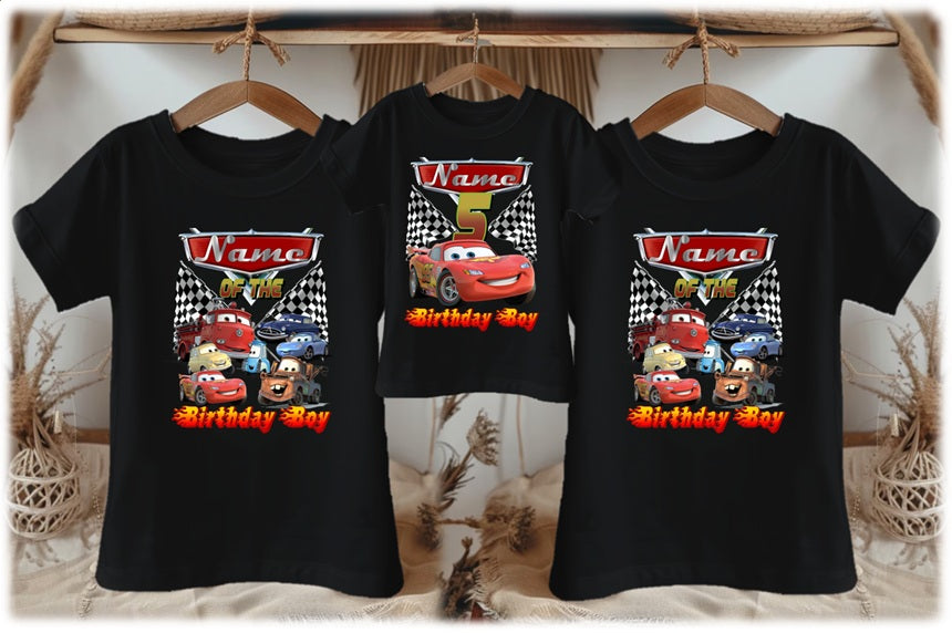 Cars Lightning McQueen Personalized Custom Black Family T-Shirt or Onesie Pack Theme Cake Smash Birthday Party