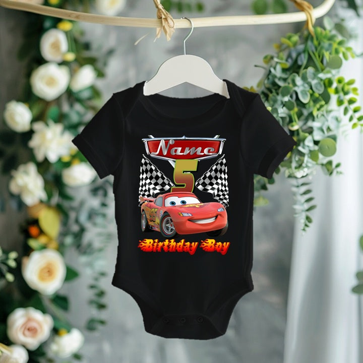 Cars Lightning McQueen Personalized Custom Black Family T-Shirt or Onesie Pack Theme Cake Smash Birthday Party