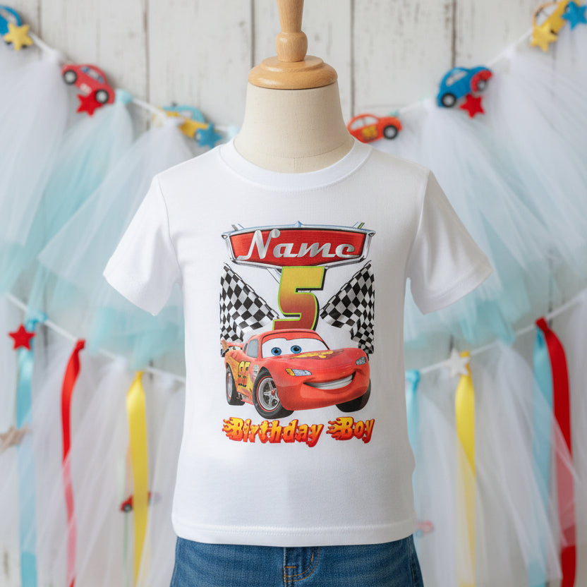 Cars Lightning McQueen Personalized Custom White T-Shirt or Onesie Theme Cake Smash Birthday Party