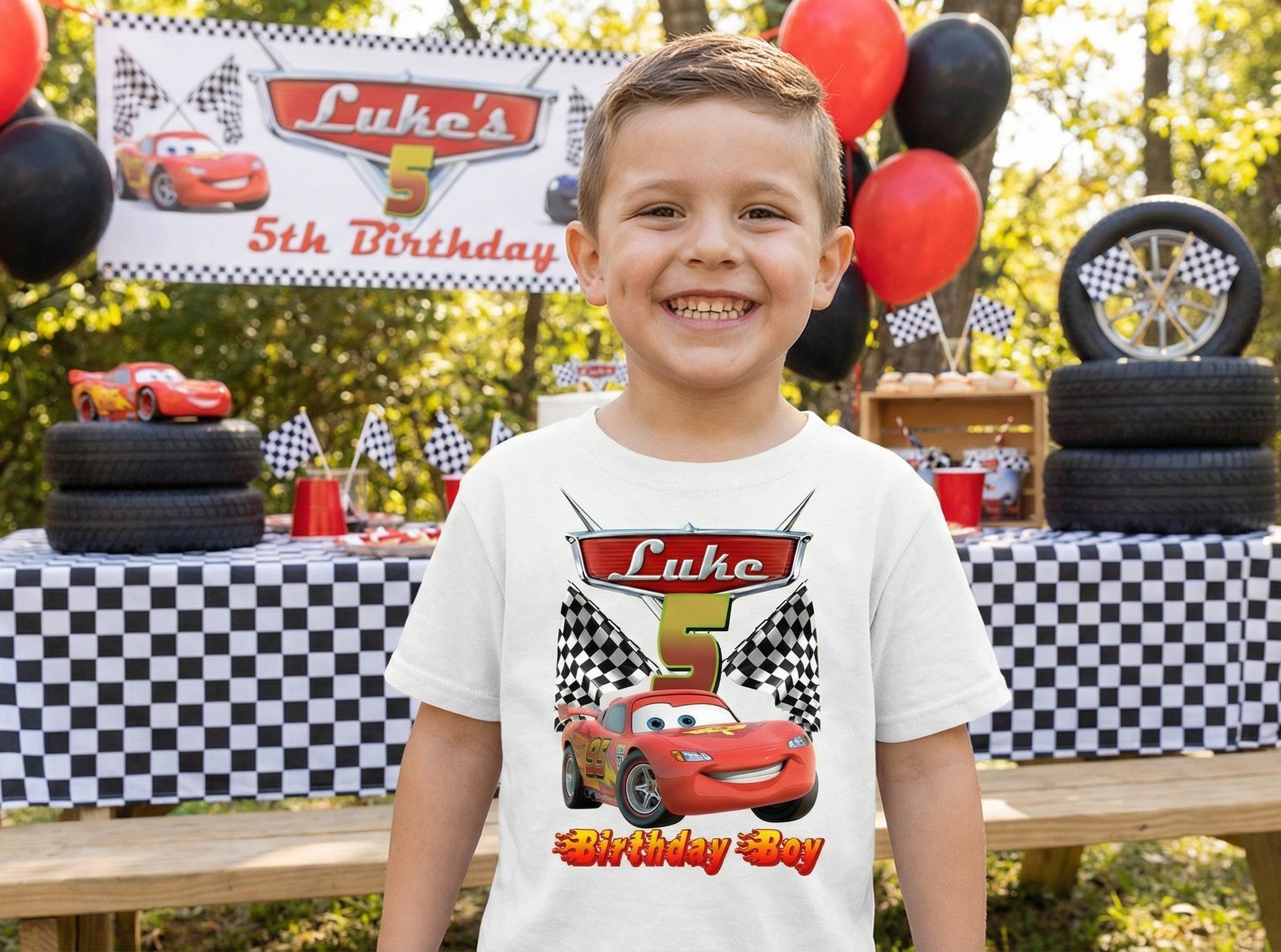 Cars Lightning McQueen Personalized Custom White T-Shirt or Onesie Theme Cake Smash Birthday Party