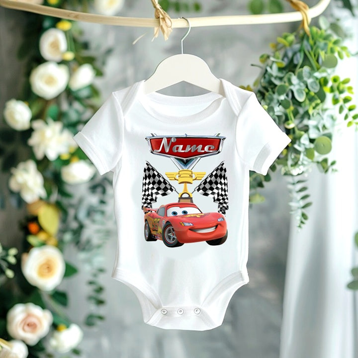 Cars Lightning McQueen Personalized Custom White T-Shirt or Onesie Theme Cake Smash Party