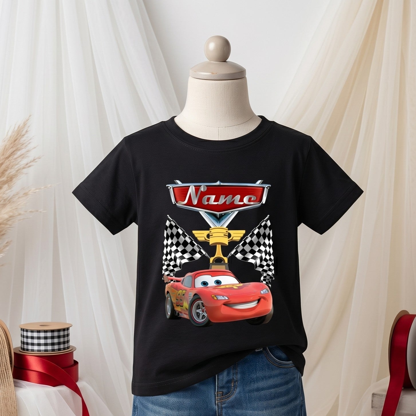 Cars Lightning McQueen Personalized Custom Black T-Shirt or Onesie Theme Cake Smash Party